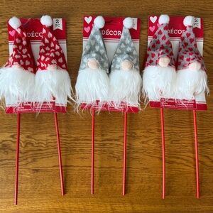 6 Festive Gnome Picks with Red and Gray Hats